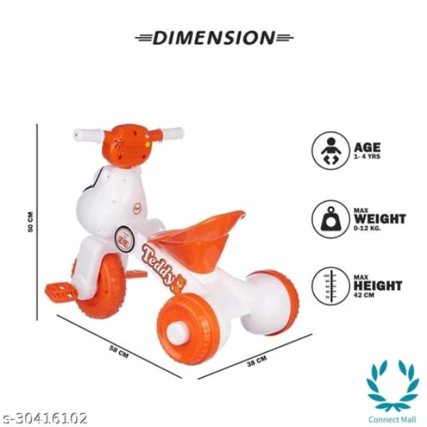 NHR Teddy Foldable Tricycle with Backrest Seat for Boys and Girls  With Parental Contralable - Orange, Plastic, Tricycle For Kids, Multipack:1